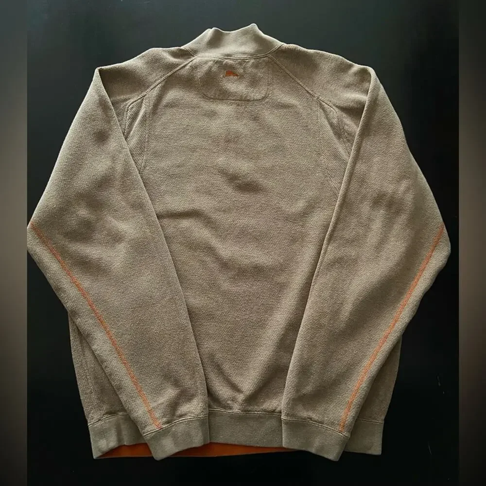 TOMMY BAHAMA Reversible Tan/Orange 1/4 Zip Cotton Pullover Sweater sz XLarge